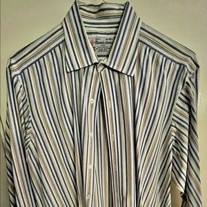 Turnbull & Asser French Cuff dress shirt. Purple, green, yellow stripe.